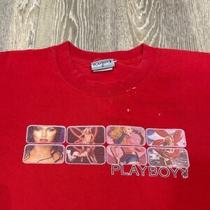 Vintage 90s Playboy Bunny‎ Models Tee Red Medium Cropped USA Made